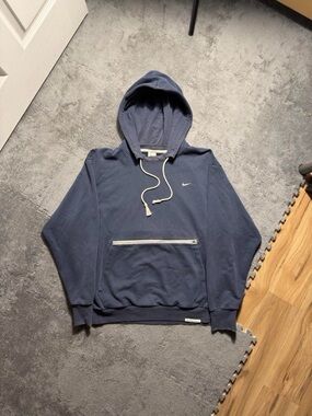 Nike Navy Blue Hooded Pullover with White Zip Detail